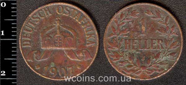 Coin German East Africa 1 heller 1907