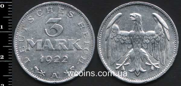 Монета Німеччина 3 марки 1922