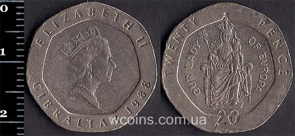 Монета Ґібралтар 20 пенсів 1988