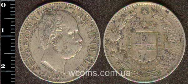 Монета Італія 1 ліра 1887