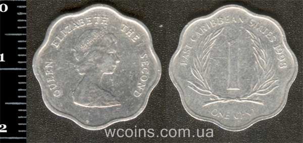Монета Східнокарибські держави 1 цент 1998