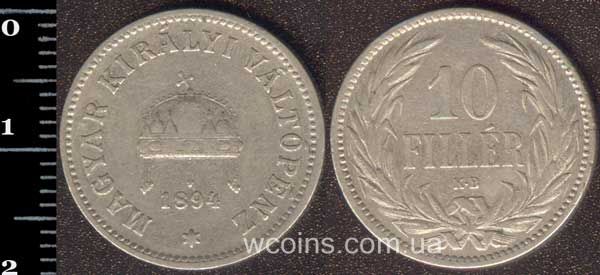 Coin Hungary 10 filler 1894