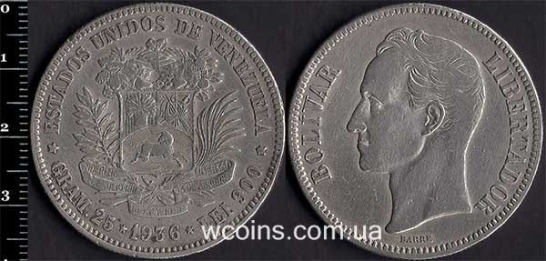 Монета Венесуела 5 боліварів 1936