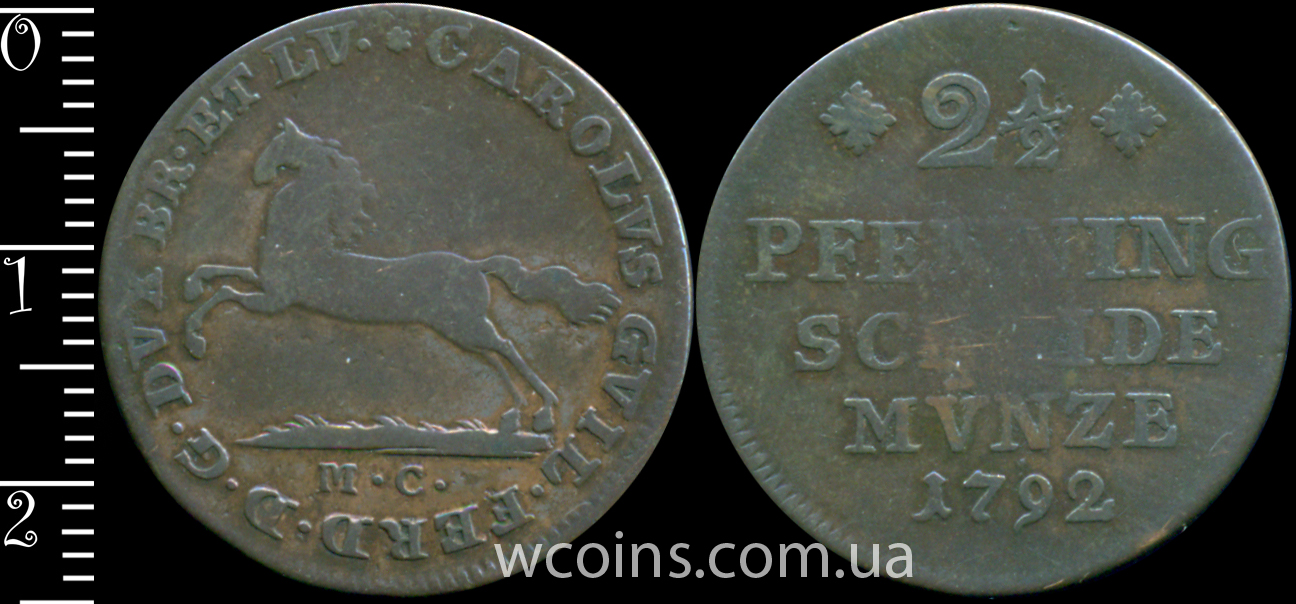 Coin Brunswick-Wolfenbuttel 2 1/2 pfennig 1792