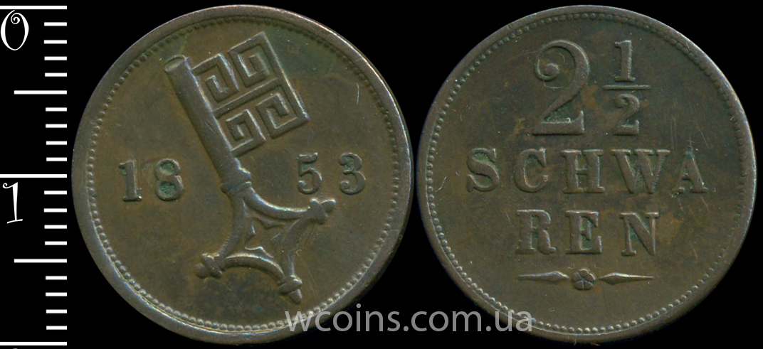 Монета Бремен 2 1/2 шварена 1853