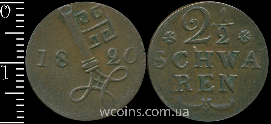 Монета Бремен 2 1/2 шварена 1820