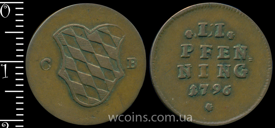 Монета Баварія 2 пфеніга 1796