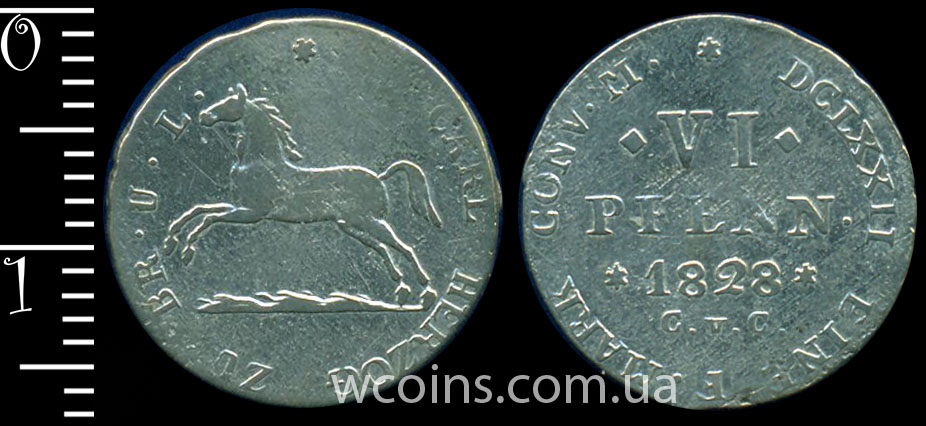 Монета Брауншвейг-Вольфенбюттель 6 пфенігів 1828