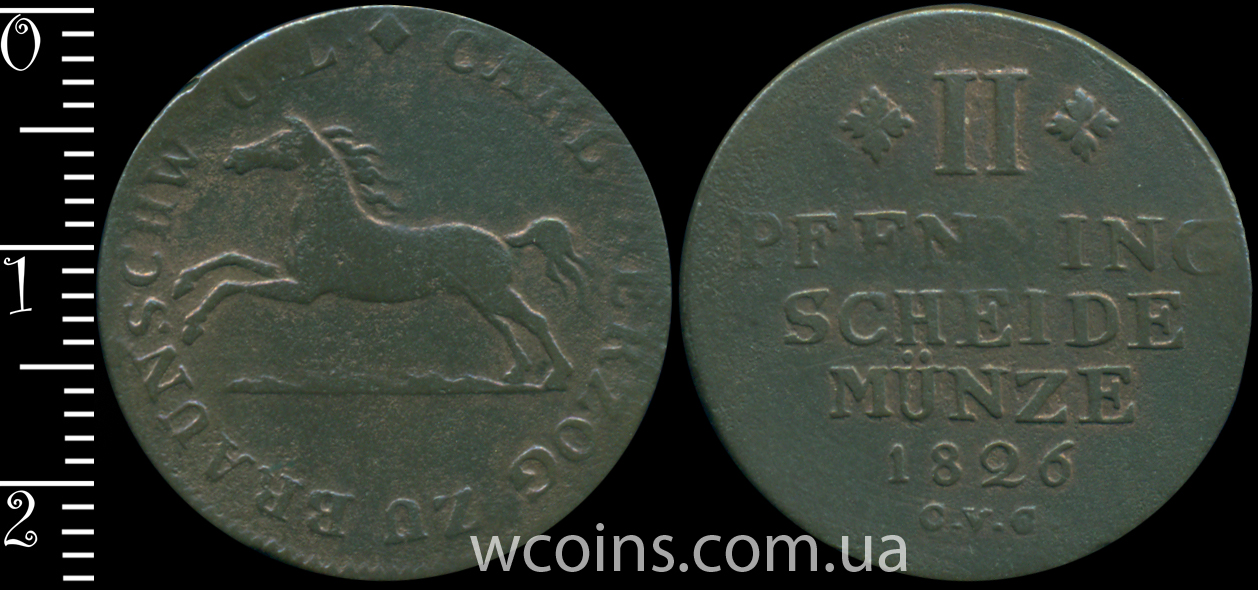 Coin Brunswick-Wolfenbuttel 2 pfennig 1826