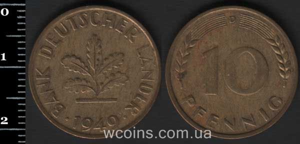 Монета Німеччина 10 пфенігів 1949