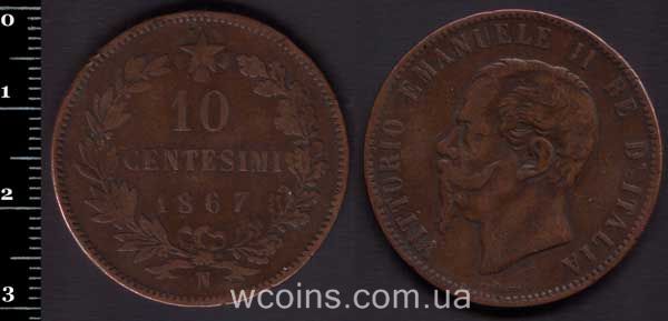 Монета Італія 10 чентезимо 1867