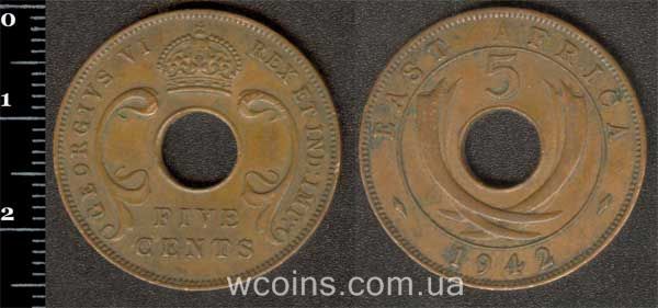 Монета Британска Східна Африка 5 центів 1942