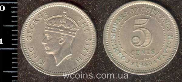 Монета Малайзія 5 центів 1948