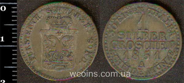 Монета Шварцбург-Зондерсгаузен 1 зільбергрошен 1851