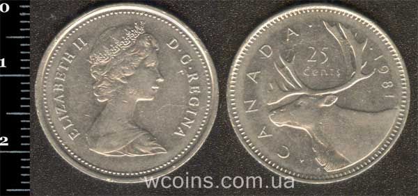 Монета Канада 25 центів 1981