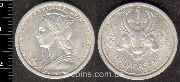 Монета Мадагаскар 1 франк 1958