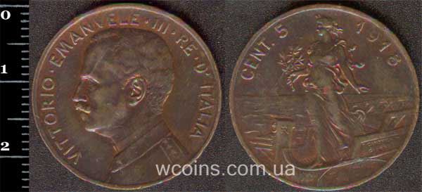 Монета Італія 5 чентезимо 1918