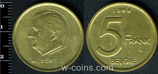 Coin Belgium 5 francs 1994