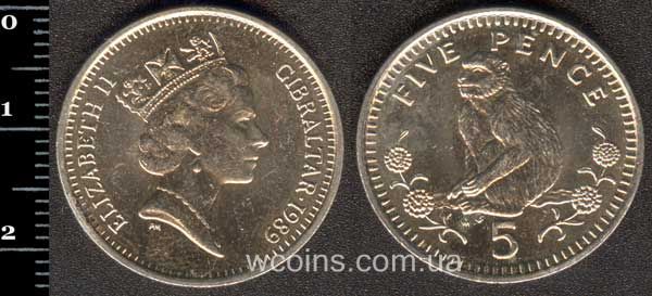 Coin Gibraltar 5 pence 1989