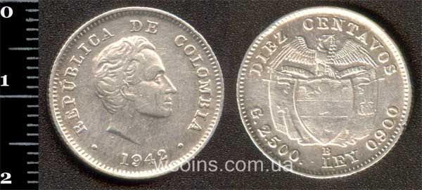 Монета Колумбія 10 сентаво 1942