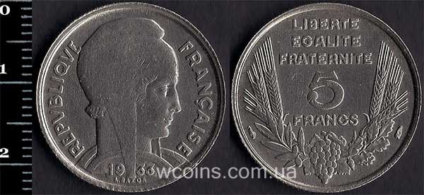 Coin France 5 francs 1933