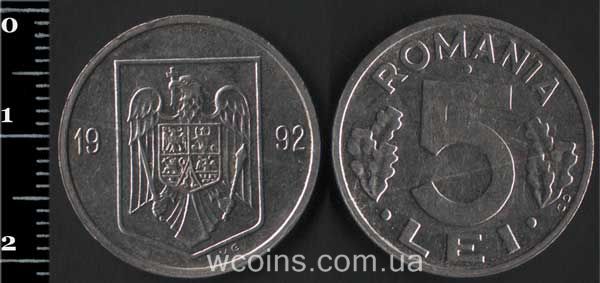Монета Румунія 5 лей 1992