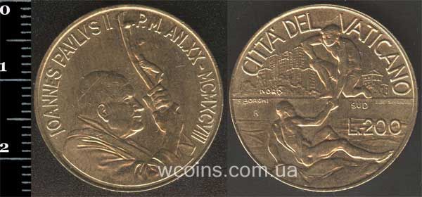Монета Ватикан 200 лір 1998