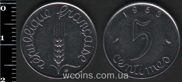 Монета Франція 5 сантимів 1963