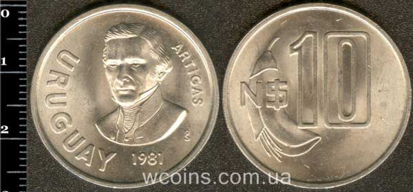 Монета Уругвай 10 нових песо 1981
