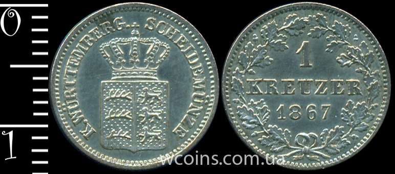 Монета Вюртемберг 1 крейцер 1867