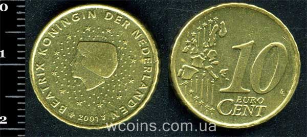 Монета Нідерланди 10 євро центів 2001