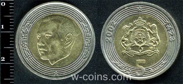 Монета Марокко 5 дирхамов 2002