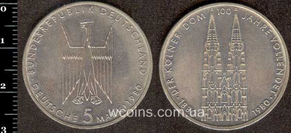 Монета Німеччина 5 марок 1980