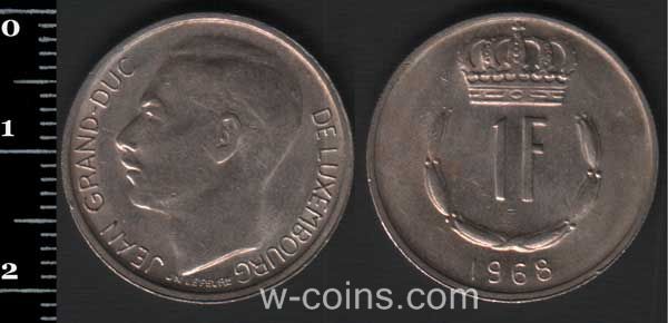Монета Люксембург 1 франк 1968