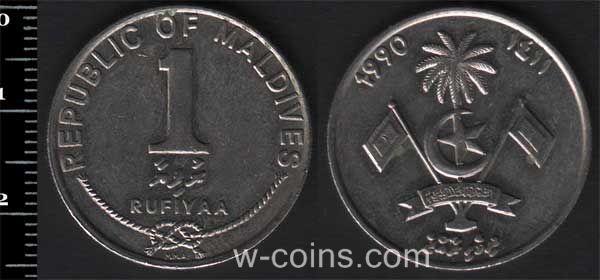 Монета Мальдіви 1 руфія 1990