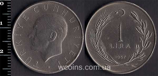 Coin Turkey 1 lira 1957