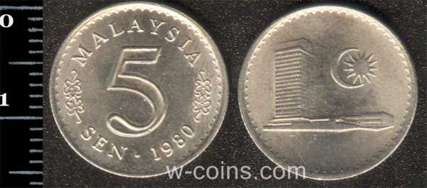 Монета Малайзія 5 сен 1980