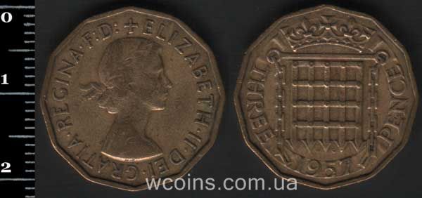 Монета Великобританія 3 пенса 1957