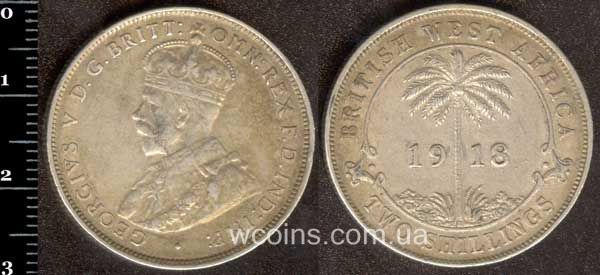 Coin British West Africa 2 shillings 1918