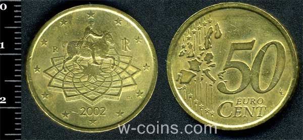 Монета Італія 50 євро центів 2002