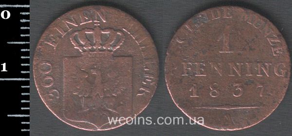 Монета Пруссія 1 пфеніг 1837