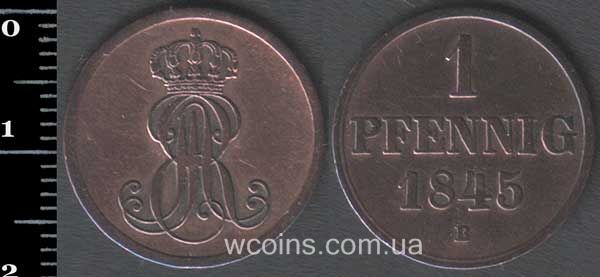 Монета Ганновер 1 пфеніг 1845 В
