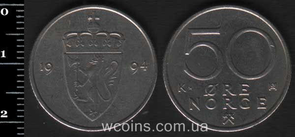 Монета Норвеґія 50 ере 1994