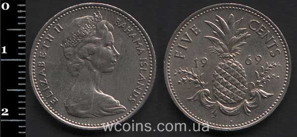 Монета Багамські острови 5 центів 1969
