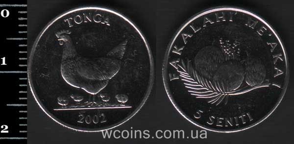 Монета Тонга 5 сеніті 2002