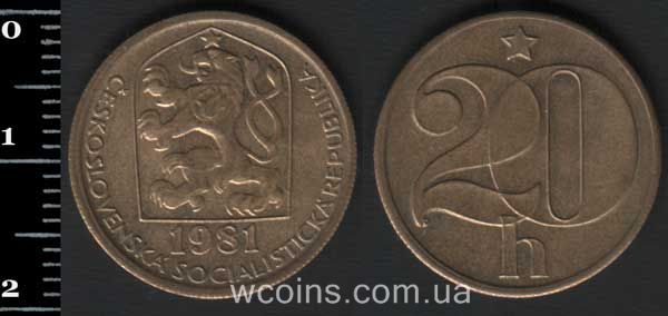 Монета Чехословаччина 20 геллерів 1981