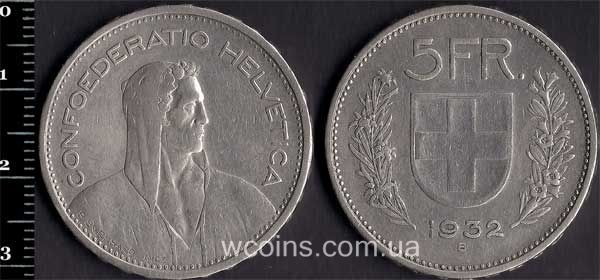 Монета Швейцарія 5 франків 1932