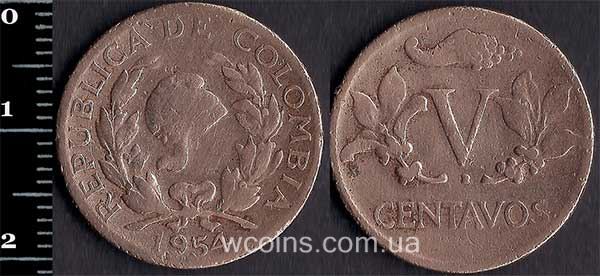Монета Колумбія 5 сентаво 1954