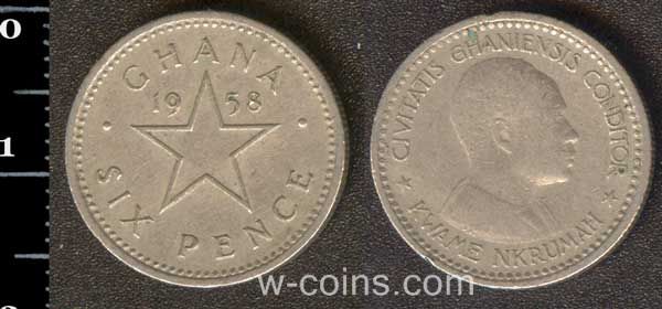 Монета Гана 6 пенсів 1958