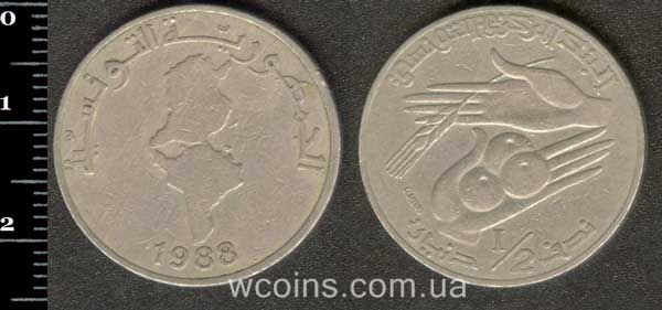 Coin Tunisia 1/2 dinar 1988
